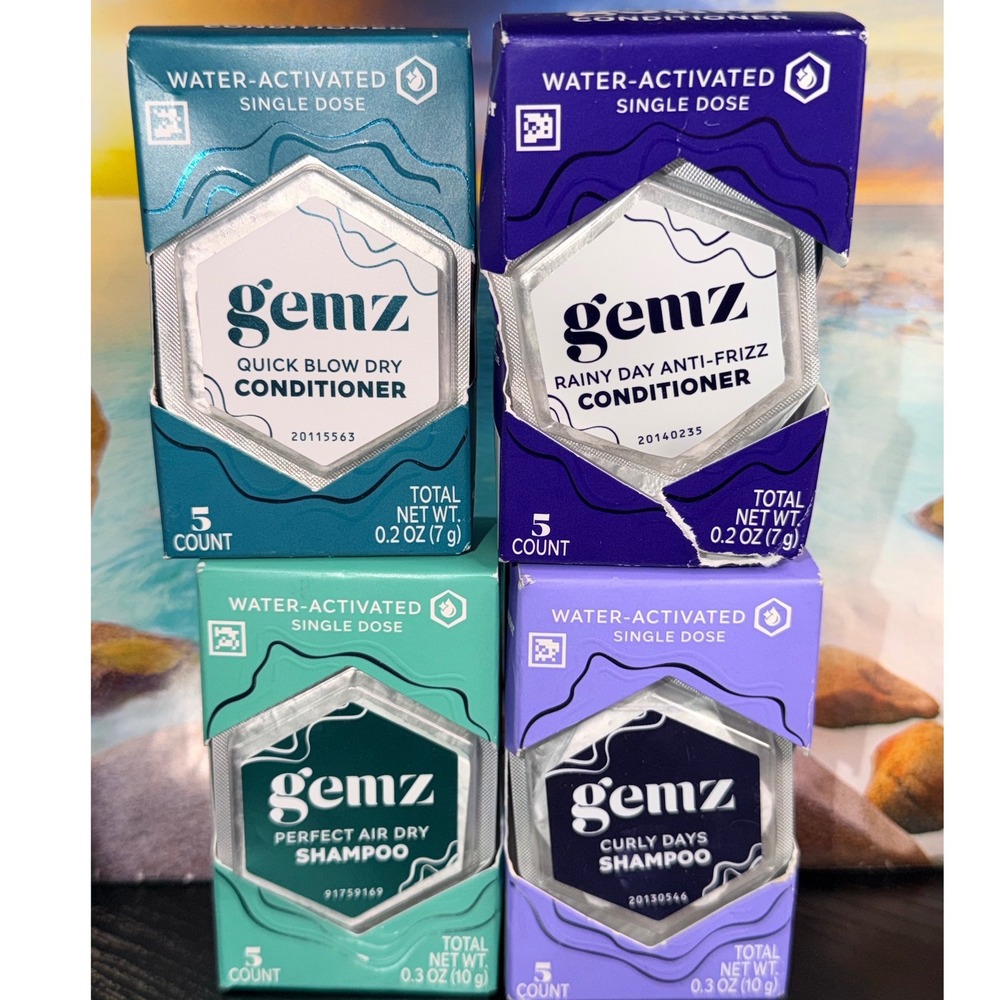 Gemz Water-Activated Shampoo Conditioner Set 4 Boxes 20 Single Dose Packets NEW